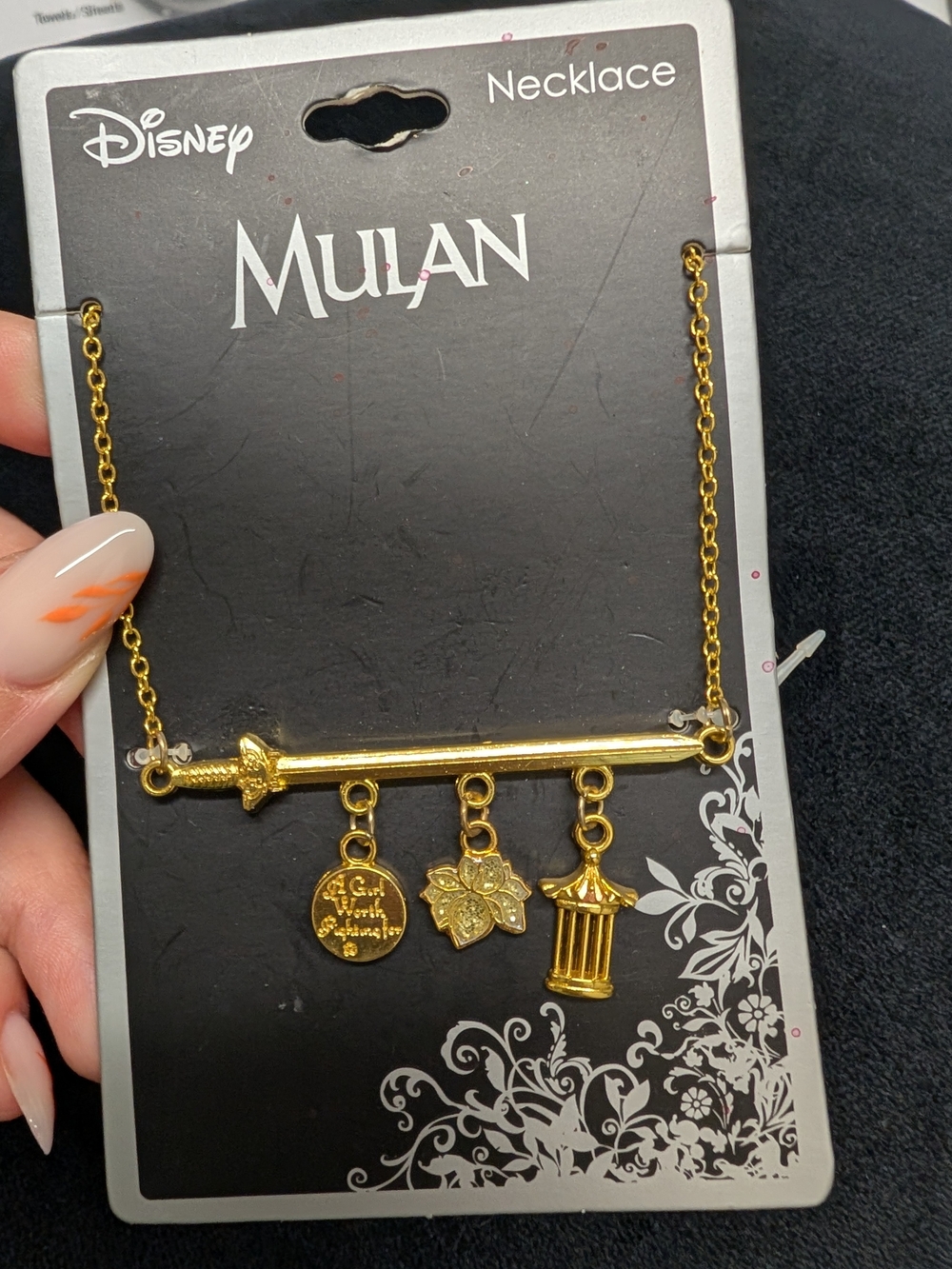 Disney Mulan Gold Tone Charm Sword Necklace